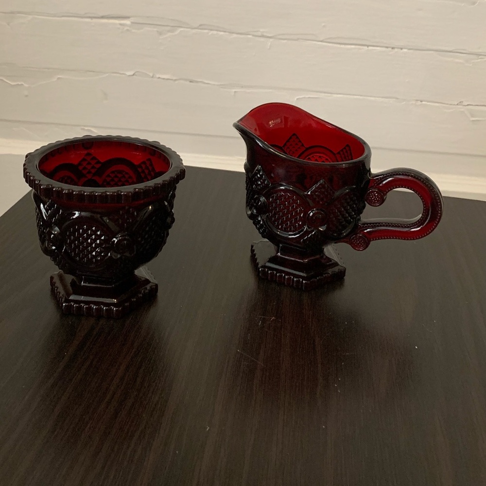 Avon Cape Cod Ruby Red Glass Vintage Creamer Set